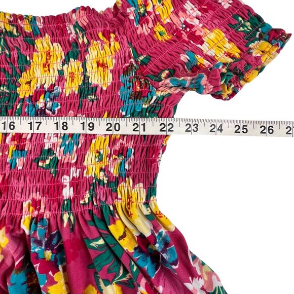 Bobbie Brooks Blouse Large Pink Floral Smocked Off Shoulder Boho Summer Peplum - Picture 4 of 9